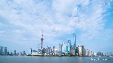 上海中心大厦东方明珠广播电视塔城市蓝天白云延时固定延时摄影